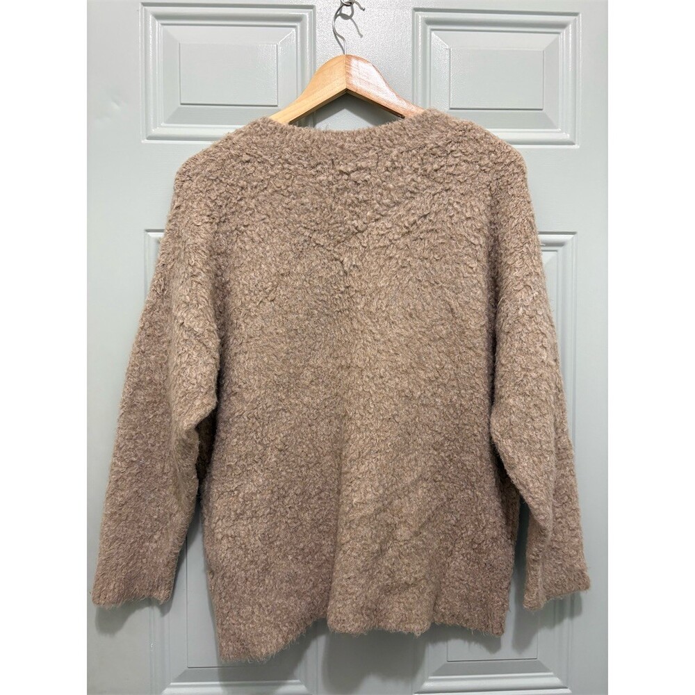 Anthropology Sweater Womens Size M Taupe Boucle Textured Knit V-Neck Pullover - Picture 7 of 11